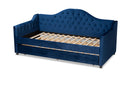 Rene Royal Blue Velvet Fabric Button Tufted Twin Size Daybed w/Trundle Baxton