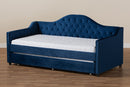 Rene Royal Blue Velvet Fabric Button Tufted Twin Size Daybed w/Trundle Baxton