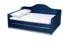 Rene Royal Blue Velvet Fabric Button Tufted Queen Size Daybed w/Trundle Baxton