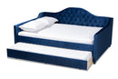 Rene Royal Blue Velvet Fabric Button Tufted Queen Size Daybed w/Trundle Baxton