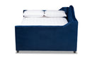 Rene Royal Blue Velvet Fabric Button Tufted Queen Size Daybed w/Trundle Baxton