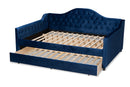 Rene Royal Blue Velvet Fabric Button Tufted Full Size Daybed w/Trundle Baxton