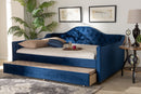 Rene Royal Blue Velvet Fabric Button Tufted Queen Size Daybed w/Trundle Baxton