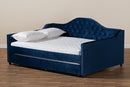 Rene Royal Blue Velvet Fabric Button Tufted Queen Size Daybed w/Trundle Baxton