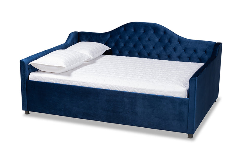 Rene Modern and Contemporary Royal Blue Velvet Fabric Upholstered and Button Tufted Full Size Daybed