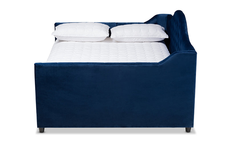 Rene Modern and Contemporary Royal Blue Velvet Fabric Upholstered and Button Tufted Full Size Daybed