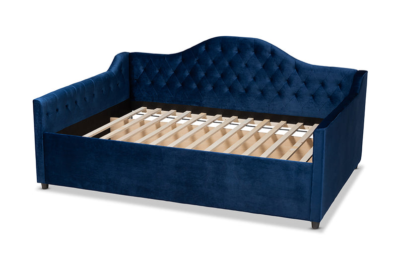 Rene Modern and Contemporary Royal Blue Velvet Fabric Upholstered and Button Tufted Full Size Daybed