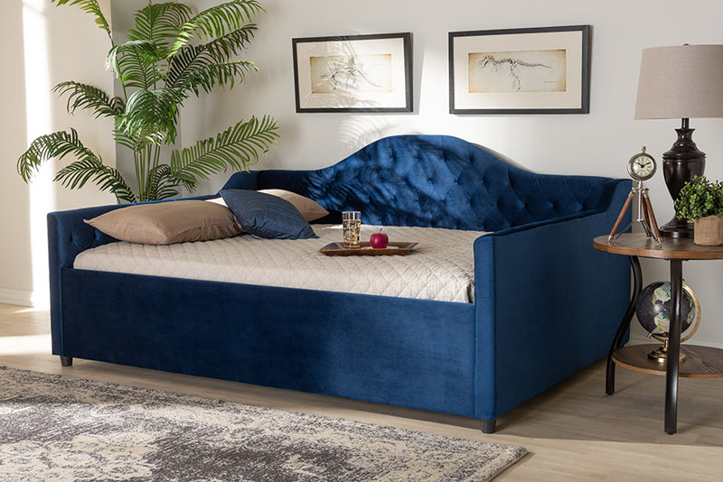 Rene Modern and Contemporary Royal Blue Velvet Fabric Upholstered and Button Tufted Full Size Daybed