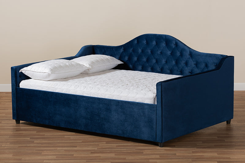 Rene Modern and Contemporary Royal Blue Velvet Fabric Upholstered and Button Tufted Full Size Daybed