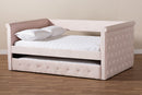 Amy Light Pink Velvet Fabric Upholstered Full Size Daybed w/Trundle Baxton