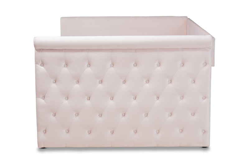 Amy Modern and Contemporary Light Pink Velvet Fabric Upholstered Full Size Daybed w/Trundle