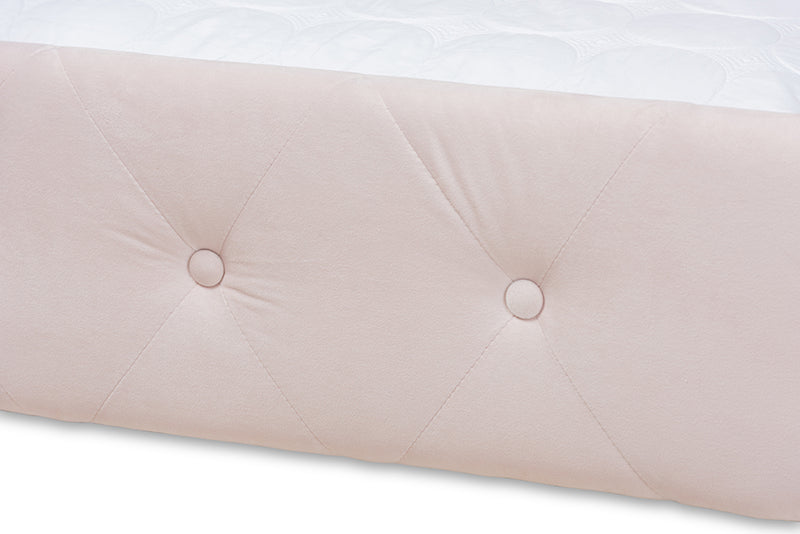 Amy Modern and Contemporary Light Pink Velvet Fabric Upholstered Full Size Daybed w/Trundle