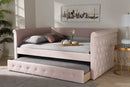 Amy Light Pink Velvet Fabric Upholstered Full Size Daybed w/Trundle Baxton