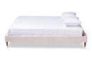 Terah Light Pink Velvet Fabric Full Size Wood Platform Bed w/Gold-Tone Leg Tips Baxton