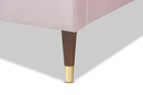 Terah Light Pink Velvet Fabric Full Size Wood Platform Bed w/Gold-Tone Leg Tips Baxton