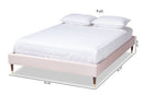 Terah Light Pink Velvet Fabric Full Size Wood Platform Bed w/Gold-Tone Leg Tips Baxton