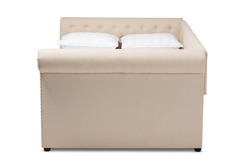 Vance Modern and Contemporary Beige Fabric Upholstered Full Size Daybed w/Trundle