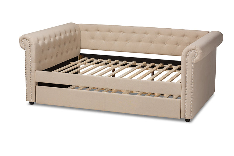 Vance Modern and Contemporary Beige Fabric Upholstered Full Size Daybed w/Trundle