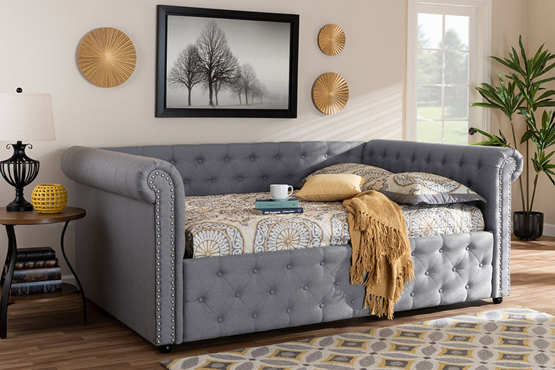 Vance Modern and Contemporary Gray Fabric Upholstered Queen Size Daybed