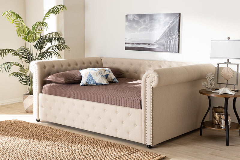 Vance Modern and Contemporary Beige Fabric Upholstered Full Size Daybed