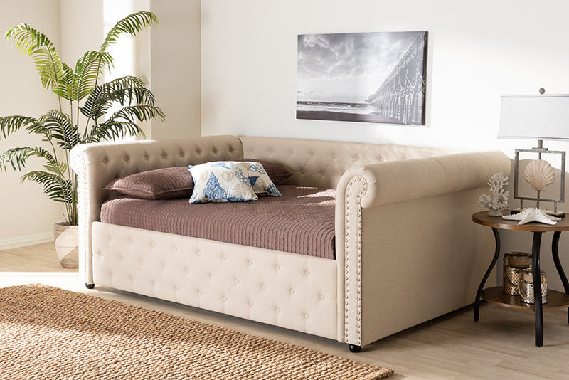 Vance Beige Fabric Upholstered Queen Size Daybed Baxton