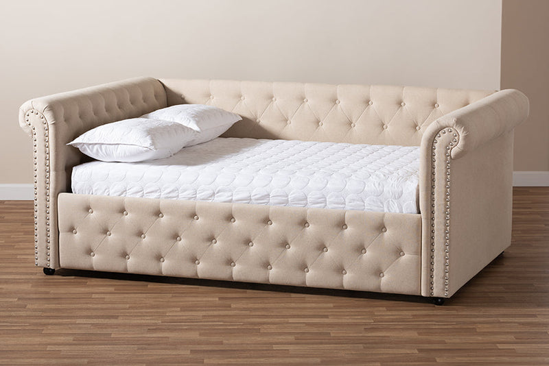 Vance Beige Fabric Upholstered Queen Size Daybed Baxton