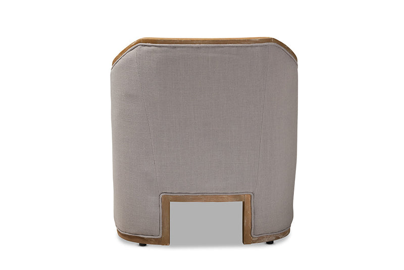 Colandra Grey-Beige Fabric Whitewashed Oak Wood Armchair w/Metal Accents Baxton