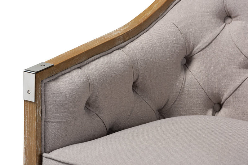 Colandra Grey-Beige Fabric Whitewashed Oak Wood Armchair w/Metal Accents Baxton