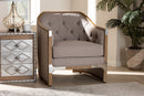Colandra Grey-Beige Fabric Whitewashed Oak Wood Armchair w/Metal Accents Baxton
