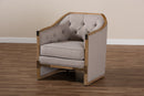 Colandra Grey-Beige Fabric Whitewashed Oak Wood Armchair w/Metal Accents Baxton