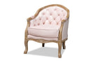 Candice Light Pink Velvet Upholstered White-Washed Oak Wood Armchair Baxton