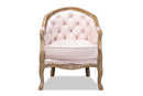 Candice Light Pink Velvet Upholstered White-Washed Oak Wood Armchair Baxton