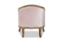 Candice Light Pink Velvet Upholstered White-Washed Oak Wood Armchair Baxton