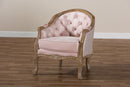 Candice Light Pink Velvet Upholstered White-Washed Oak Wood Armchair Baxton