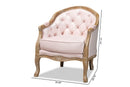 Candice Light Pink Velvet Upholstered White-Washed Oak Wood Armchair Baxton
