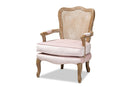 Arpina Light Pink Velvet Fabric Upholstered White-Washed Oak Wood Armchair Baxton