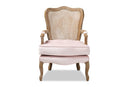 Arpina Light Pink Velvet Fabric Upholstered White-Washed Oak Wood Armchair Baxton