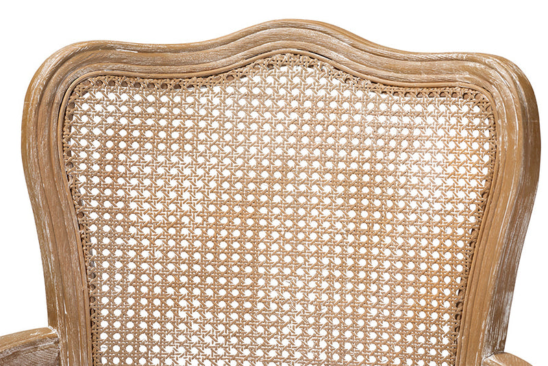 Arpina Light Pink Velvet Fabric Upholstered White-Washed Oak Wood Armchair Baxton