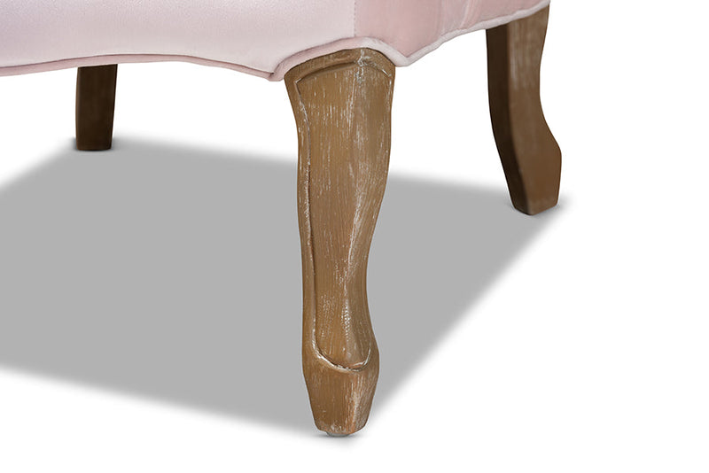 Arpina Light Pink Velvet Fabric Upholstered White-Washed Oak Wood Armchair Baxton