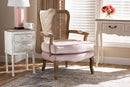 Arpina Light Pink Velvet Fabric Upholstered White-Washed Oak Wood Armchair Baxton