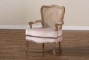 Arpina Light Pink Velvet Fabric Upholstered White-Washed Oak Wood Armchair Baxton