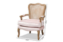 Arpina Light Pink Velvet Fabric Upholstered White-Washed Oak Wood Armchair Baxton
