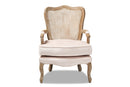 Arpina Light Beige Velvet Fabric Upholstered White-Washed Oak Wood Armchair Baxton