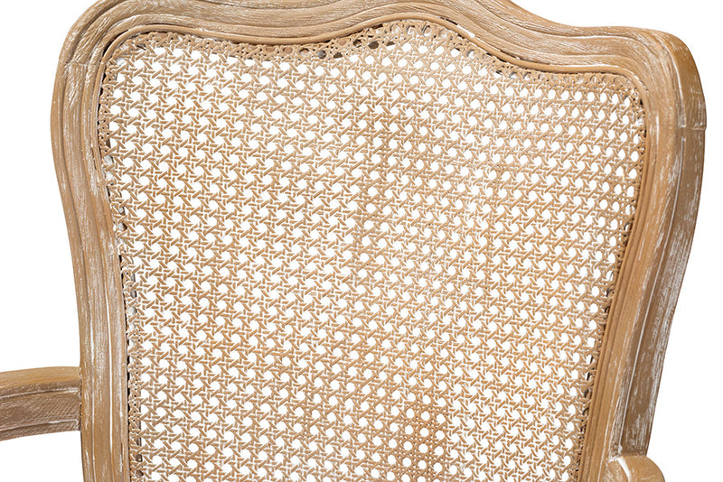 Arpina Light Beige Velvet Fabric Upholstered White-Washed Oak Wood Armchair Baxton