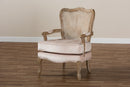 Arpina Light Beige Velvet Fabric Upholstered White-Washed Oak Wood Armchair Baxton