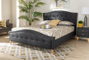 Noe Charcoal Gray Fabric Upholstered and Button Tufted King Size Platform Bed Baxton