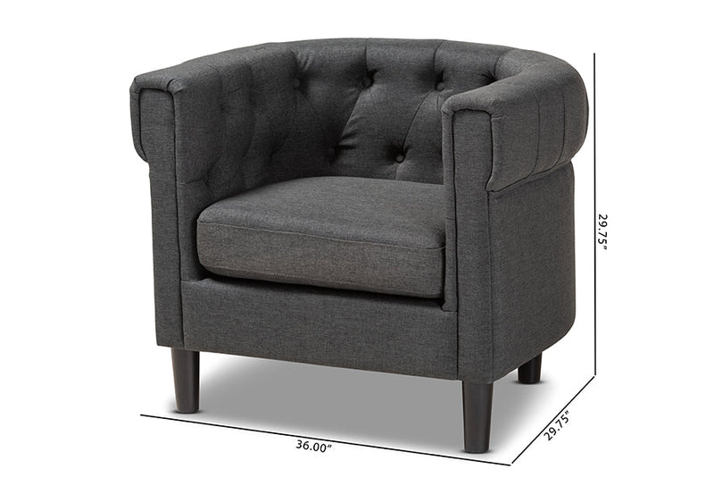 Lorana Gray Fabric Upholstered Chesterfield Chair Baxton