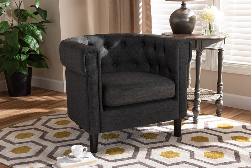 Lorana Gray Fabric Upholstered Chesterfield Chair Baxton