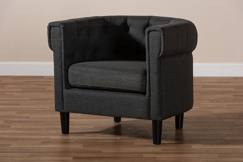 Lorana Gray Fabric Upholstered Chesterfield Chair Baxton