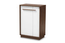Kamal Two-Tone White and Walnut Finished 5-Shelf Wood Entryway Shoe Cabinet Baxton